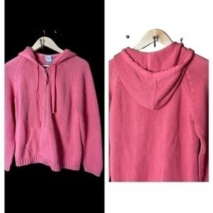 Chicos Full Zip Hooded Hoodie Kangaroo Pocket Sweater Coral Orange size 2 Large